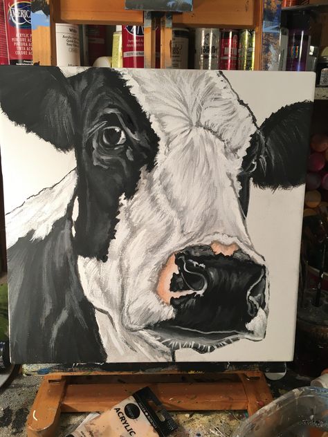 Black And White Cow Painting, Rodeo Crafts, Highlander Cows, Cow Paintings, Black And White Cow, Cow Pictures, Cow Head, Newspaper Crafts, Cow Painting