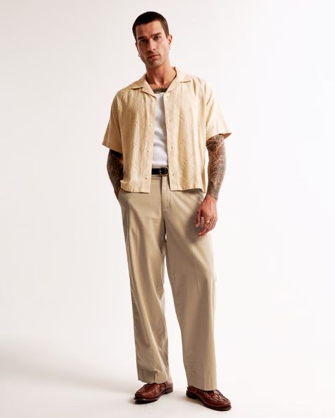 Men's Baggy Linen-Blend Trouser | Men's Bottoms | Abercrombie.com Linen Pants Outfit Men, Trouser Men, Linen Pants Outfit, Pants Outfit Men, Men's Bottoms, Men's Outfits, Classic Pants, Dark Khaki, Mens Trousers