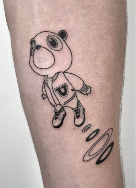 Rap Tatoos Ideas, Kanye West Graduation Bear Tattoo, Runaway Tattoo Kanye, Kanye West Graduation Tattoo, Kanye West Bear Tattoo, Kanye Bear Tattoo, Graduation Bear Tattoo, Polo G Tattoo, Kanye Inspired Tattoo