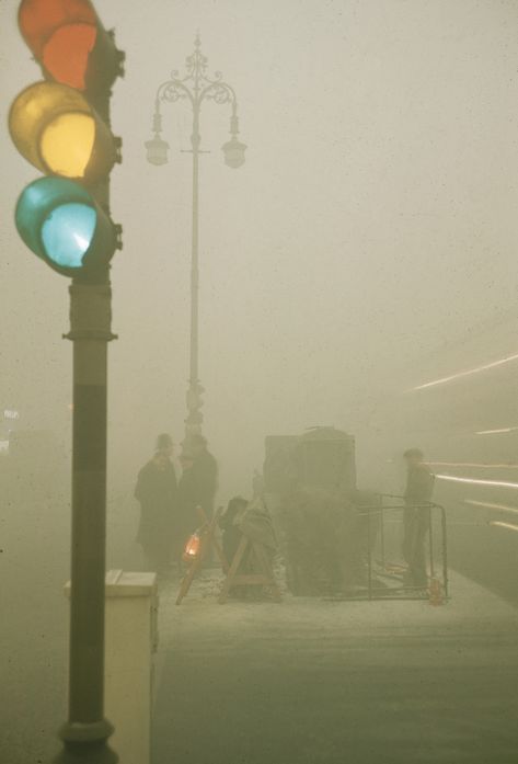 1952: London Smog; Toxic Smog + an Anticyclone = Disaster - within 5 days in 1952, London smog killed 4,000 people : retronaut London In December, London History, London Town, Old London, London Photos, British History, London Fog, Air Pollution, Colour Photograph