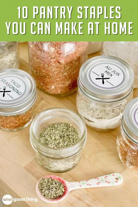 Knowing these 10 simple “recipes” for staple ingredients is almost guaranteed to save you a few trips to the grocery store! Frugal Food, Homemade Dry Mixes, Homemade Spice Mix, Homemade Pantry, Homemade Mayo, Food Substitutions, Diy Pantry, Homemade Spices, Homemade Seasonings