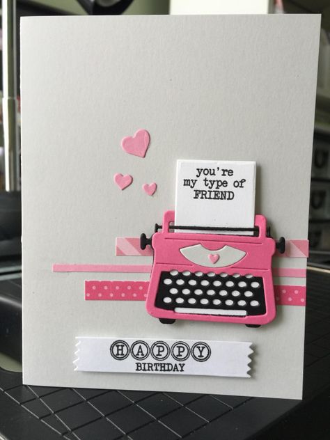 Typewriter Card Ideas, Typewriter Handmade Cards, Typewriter Cards, Typewriter Writing, Birthday Card Puns, Cricut Birthday Cards, Sugarpea Designs, Lots Of Layers, Tap Tap