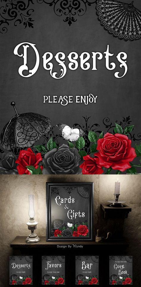 Gothic Wedding Signs, Wedding Signage Table, Black Bachelorette Party, Black Bachelorette, Wedding Table Signage, Victorian Gothic Wedding, Gothic Table, Wedding Table Signs, Wedding Shower Themes