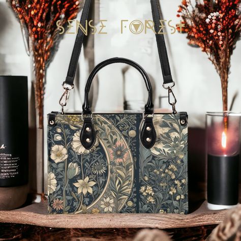 Dark Academia Closet, Maximalist Retro, Witch Accessories, Forest Style, Vegan Leather Tote, Leather Handbags Tote, Leather Pattern, Tote Handbag, Retro Floral