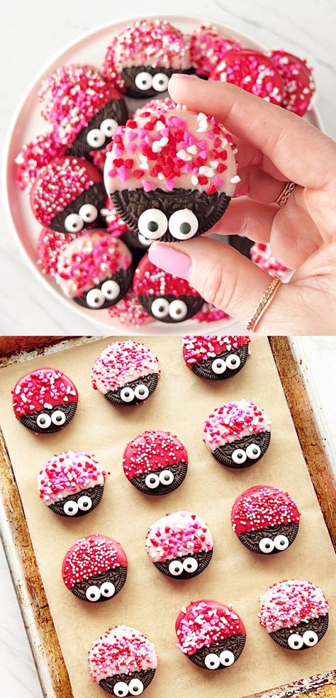 Love Bug Oreo Cookies, Homemade Sweet Treat Ideas, Yummy Snacks For School, Easy Cooking Club Ideas, Oreo Love Bugs, Homemade Valentines Day Treats, Cute Preschool Snacks, Cute Easy Treats, Cute Bake Sale Treats