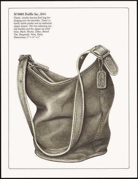 Inspiration from the Coach archives: the classic Duffle, as featured in a Coach catalog from the 1970s. Coach Duffle Bag, Coach Vintage Handbags, Handbag Sale, Vintage Designer Handbags, Vintage Coach Bags, Classic Handbags, Coach Outlet, Beautiful Handbags, Handbag Outlet