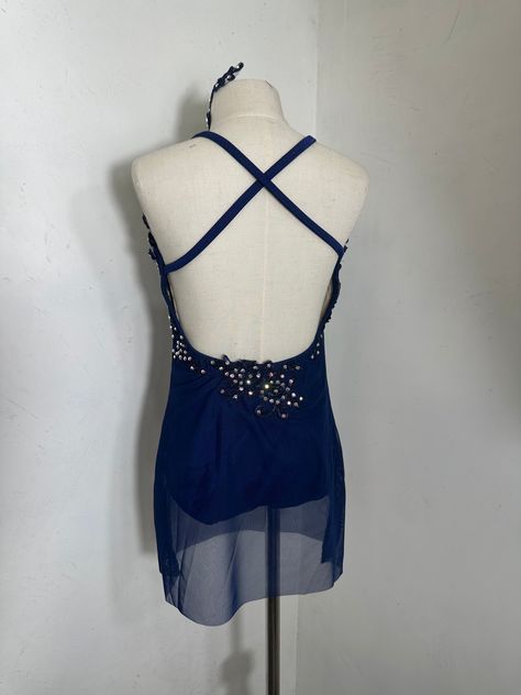 NAVY medium child appliqued dance dress with appliques and rhinestones with full lined leotard underneath. headpiece included READY TO SHIP IN SIZE Medium child CHEST 26-27 WAIST 23-24 HIP 27-29 GIRTH 46-48 *****USE CODE SPRING24 to recieve 25% OFF Please be sure to add your measurements and date needed by and any other adjustments or notes to the notes section of your order at checkout Lyrical Dance Costumes Solo, Dance Costumes Jazz, Dance Fits, Solo Dance Costumes, Pretty Dance Costumes, Blues Dance, Contemporary Dance Costumes, Star Costume, Dance Competition Costumes