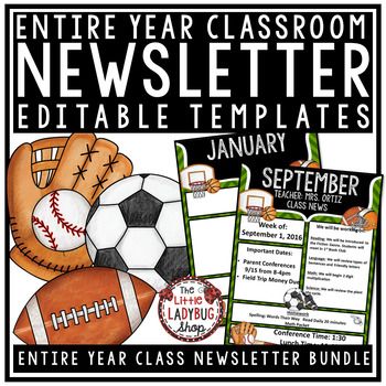 Sports Newsletter, School Sports Theme, Sports Classroom, Class Newsletter, Sports Theme Classroom, Weekly Newsletter Template, Children Songs, Team Theme, Editable Newsletter Templates