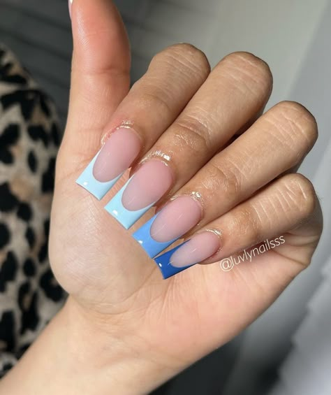 French Tip Colour, Short Exotic Nails, French Tip Nail Designs, Acrylic Nail Set, Long Acrylic Nail Designs, Blue Acrylic Nails, Simple Acrylic Nails, Girly Acrylic Nails, Acrylic Nails Designs