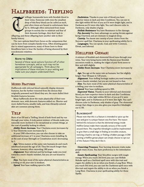 Tiefling Variant, Tiefling Subraces, Tiefling Ranger, Dnd 5e Races, Dnd Notes, Dm Resources, 5e Races, Homebrew Classes, Dnd Tiefling