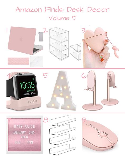 Amazon desk decor / Amazon finds / home decor / desk Inspo Pink Office Supplies Desk Accessories, Rose Gold Desk Decor, Cute Desk Decor For Work, Amazon Desk Decor, Cute Office Desk Decor At Work, Viking Nails, Desk Decoration Ideas, Pink Desk Decor, Desk Amazon