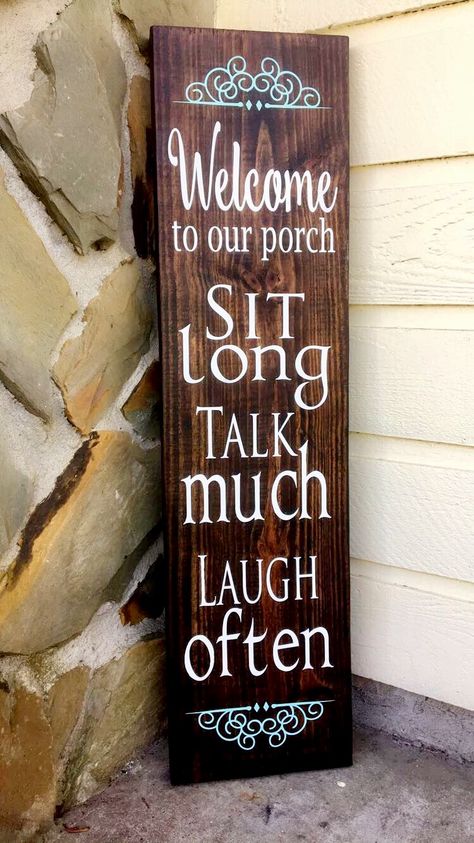 Porch sign Wood Signs Ideas, Wood Sign Ideas, Diy Wood Sign, Interior Farmhouse, Patio Signs, Front Porch Signs, Diy Wood Signs, Beach House Style, Pallet Crafts