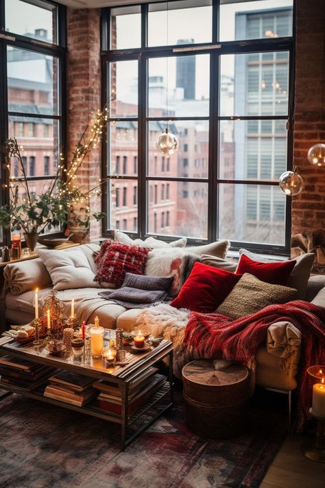 christmas room decoration ideas Deco Studio, Christmas Room Decor, Living Room Decor Cozy, Christmas Living Rooms, Christmas Room, Christmas Decorations For The Home, Sofa Decor, Cozy Room, Cozy Living