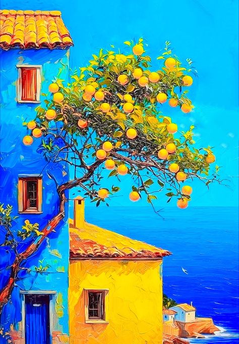 Acrylic Art Projects, Fantasy Drawings, Soyut Sanat Tabloları, Landscape Art Painting, Nature Art Painting, Lemon Tree, Diy Canvas Art Painting, Art Inspiration Painting, Painting Art Projects