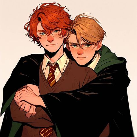 Draco Ron Fanart, Ron X Draco Fanart, Harry Potter X Ron Weasley, Blairon Fanart, Draco X Ron, Draco And Ron, Ron X Harry, Jack Frost Anime, Dragon Keeper