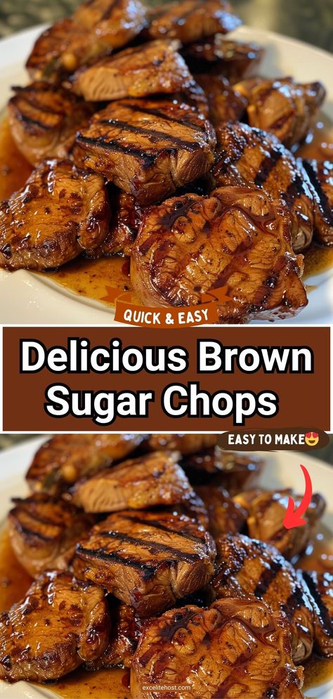 Ingredients: 4 pork chops, about 1 inch thick 1/4 Pork Chop Meat Recipes, Brown Sugar Chops Recipe, Simple One Pan Meals, Delicious Brown Sugar Pork Chops, Easy Fast Pork Chop Recipes, Pork Chop Recipes Grilled Boneless, Delicious Brown Sugar Chops, Brown Sugar Chops, Brown Sugar Pork Chops In The Crock Pot