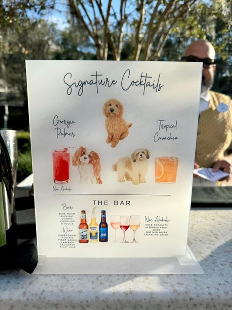 Dog themed signagture drink sign Dog Themed Drinks Wedding, Dog Themed Cocktails Wedding, Dog Themed Drinks, Wedding Drinks Named After Dogs, His And Hers Drinks Wedding Dogs, Wedding Drink Menu Sign Dog, Drinks Are On Us Wedding Sign Dog, Drink Names, Dog Themed Birthday Party