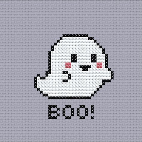 Cute Easy Cross Stitch Patterns, Mini Ghost Cross Stitch, Easy Halloween Cross Stitch Patterns, Cute Ghost Cross Stitch, Easy Cross Stitch Patterns For Beginners Free, Cross Stitch Easy Pattern, Small Halloween Cross Stitch Patterns, Cross Stitch Halloween Patterns, Easy Cross Stitch Patterns For Beginners