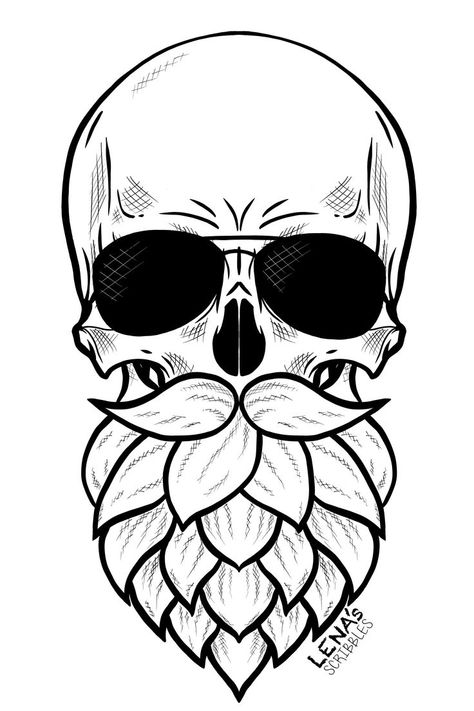 Bayern Tattoo, Bar Tattoo, Beer Tattoo, Hop Tattoo, Beer Tattoos, Beer Display, Craft Beer Design, International Beer Day, Bearded Skull