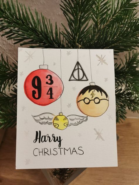 Christmas Cards Harry Potter, Christmas In Harry Potter, Harry Potter Christmas Card Ideas, Harry Potter Christmas Cards Diy, Harry Potter Christmas Drawing, Harry Potter Christmas Ideas, Harry Potter Christmas Art, Harry Potter Cards Handmade, Harry Potter Christmas Cards