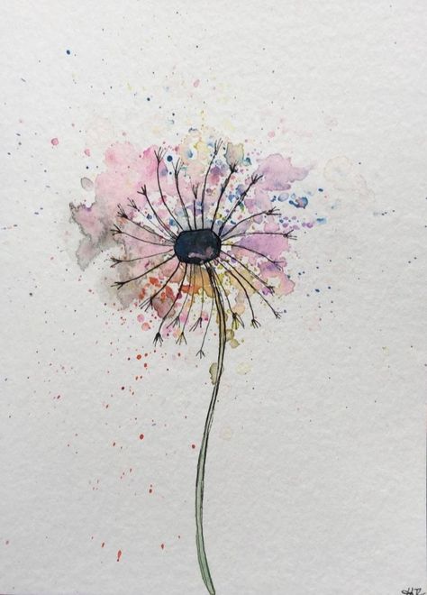 Dandelion Card, Watercolor Dandelion, Watercolour Cards, Dandelion Tattoo, Canvas For Beginners, A Dandelion, Learn Watercolor, Canvas Painting Ideas, Watercolor Paintings For Beginners