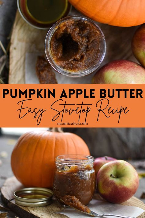 This simple, old fashioned, homemade pumpkin apple butter is mild, spiced, and sweet. It makes a delicious apple spread for the fall, and a wonderful gift for family and friends! Spiced Apple Butter, Pumpkin Apple Butter, Simple Apple Butter Recipe, Apple Pumpkin Butter Recipe, Homemade Apple Butter Stovetop, Making Apple Butter Outside, Pumpkin Spice Treats, Apple Butter Recipe, Pumpkin Apple