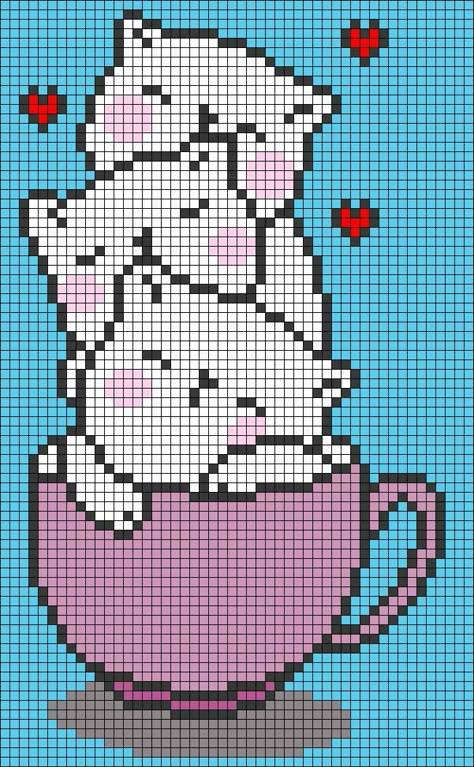 Pixel Crochet Pattern Charts Aesthetic, Cat Pixel Pattern, Cat Alpha Pattern, Pixel Art Chat, Kawaii Cross Stitch Pattern, Pixel Art Cat, Kawaii Pixel Art, Geeky Cross Stitch Patterns, Cross Stitch Cat