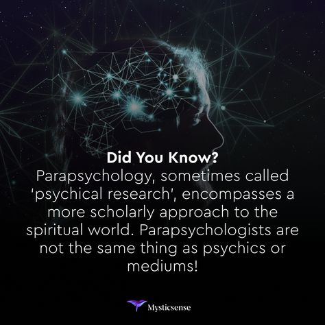 It's true! Parapsychology can include ESP, capturing evidence of spirits or the study of hypnosis. It often follows a more scientific or evidence based approach to the spirit realm rather than the more intuitive approach that psychics often take. Spirit Realm, Learn Reiki, Parapsychology, Ghost Busters, The Study, The Spirit, Psychic, Reiki, Did You Know