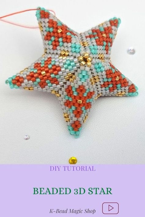 Brick Stitch Pattern Earring, Beer Cap Art, Christmas Beading, Seed Bead Art, Miyuki Beads Pattern, Beaded Star, Star Tutorial, 3d Star, Stitch Tutorial