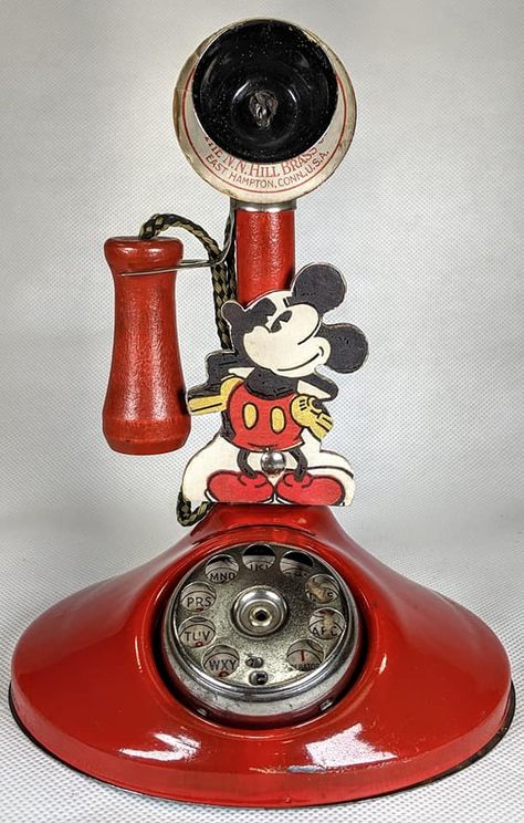 early 1930' Hill Brass Mickey Mouse phone Mickey Mouse Phone, Steel Stamp, Telephones, Ring Ring, Vintage Toys, Minnie Mouse, Collectibles, Brass, Toys