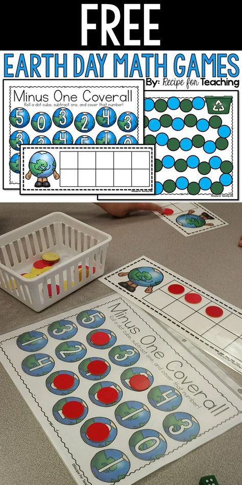 FREE Earth Day Math Games: Minus One Coverall, Race to the Recycling Bin, and Earth Day Themed Ten Frames! Earth Day Math Kindergarten, Earth Day Math Preschool, Earth Day Centers, Earth Day Math Activities, Land Formations, Recycling Games, April Themes, Earth Day Math, Earth Day Games