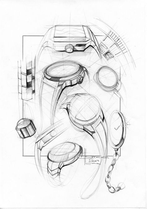 Industrial Sketch, Watch Concept, Watch Sketch, Wrist Watch Design, Watch Drawing, Structural Drawing, Art Appliqué, Object Drawing, Industrial Design Sketch