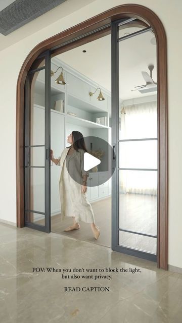 Solid Sliding Door, Slide Door Wood, Pocket Sliding Door Design, Partition Doors Sliding, Sliding Doors In Bedroom, Arched Sliding Door, Pocket Door Living Room, Arch Pocket Door, Sliding Door Glass Design