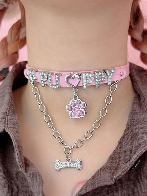 This price is for a choker only, others are not included.  Rhinestones letters "PUPPY" and paw design choker.