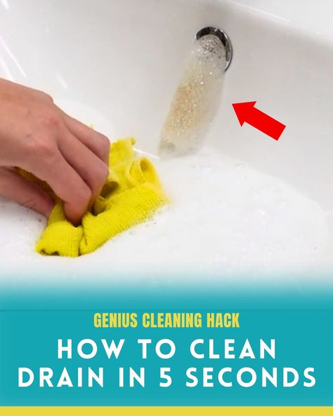 How to Clean Your Drain in 5 Seconds Clean Drains Naturally, Smelly Sink Drain, Smelly Shower Drain, Unclog Sink Drain, Cleaning Drains, Cleaning Sink Drains, Diy Drain Cleaner, Clean Bathroom Sink, Smelly Sink