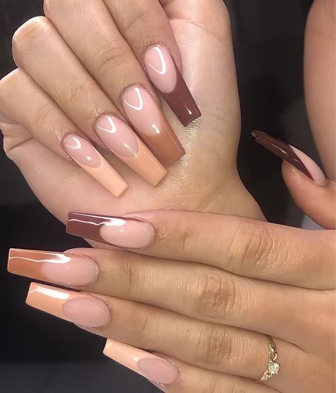 Acrylic Nails Nude, Brown Acrylic Nails, Nails Collection, Ombre Acrylic Nails, Edgy Nails, Long Acrylic Nails Coffin, Acrylic Nails Coffin Pink, Long Square Acrylic Nails, Bling Acrylic Nails