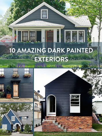 Check out these amazing homes with dark painted exteriors. #Eye-Candy, #Inspiration, #exteriors, #Painted home, #curb appeal Witching Hour Exterior Paint, Dark Grey Homes Exterior, Dark Turquoise Exterior House Paint, Behr Starless Night Exterior, Dark Exterior Color Schemes, Dark Grey Blue Exterior House Colors, Dark Night Exterior Paint, Bungalow Exterior Paint Colour Schemes, Dark Siding House Exterior Colors Small House