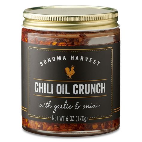 SH Chili Oil Crunch 6oz | Sonoma Harvest Chili Sticker Design, Chili Oil Packaging Design, Chili Packaging Design, Chili Sauce Packaging, Chili Oil Packaging, Oil Packaging Ideas, Chili Oil Crunch, Sambal Packaging, Gluten Free Logo