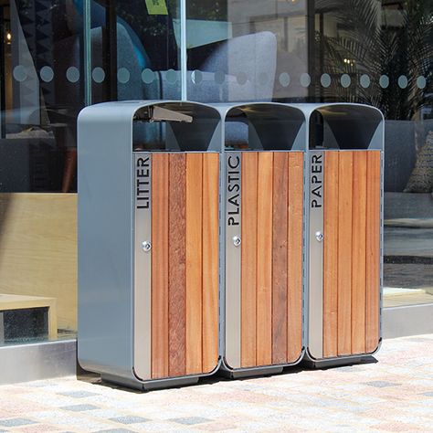 Bin Design, Plaza Design, Wood Wall Design, Bathroom Design Black, Litter Bin, Food Cart Design, Trash Containers, Road Design, Urban Furniture