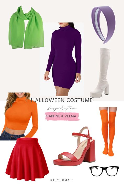 Halloween Costumes Velma And Daphne, Daphne And Velma Costumes College, Daphne Costume Amazon, Daphne And Velma Cosplay, Halloween Costume Ideas For 5, Daphne And Velma Costumes Baddie, Dafne Scooby Doo Outfit, Female Scooby Doo Costumes, Daphne Diy Costume