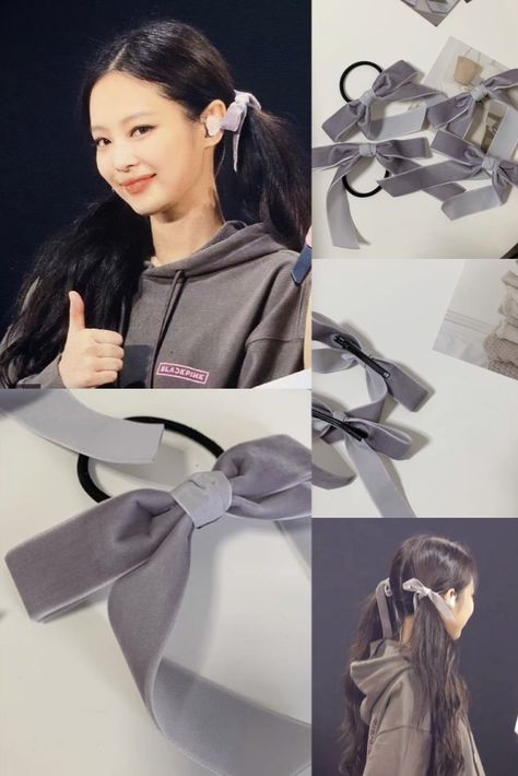 Jennie's Grey Ribbon (Elastic/Clip): 14.5x11.5cm Set of 2 Jennie's White Ribbon: 10x8cm Set of 2 Rose's Grey Long Ribbon: 14.5x20cm If you feel the ribbon length is not ideal for you, you can just cut it :) But make sure you seal the ribbon end with a lighter Ribbon Clip, Long Hair Wigs, Grey Ribbon, Ribbon Ends, Ribbon Hairstyle, Ribbon Hair, White Ribbon, Short Bob Hairstyles, Blackpink Fashion