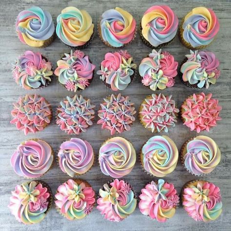 Milk & Water Baking Co. / Ellen Bright Cupcake Decorating Tips, Unicorn Birthday Cake, Colorful Cupcakes, Cupcake Cake Designs, Buttercream Cupcakes, Cupcake Icing, Beautiful Cupcakes, Cupcake Designs, Cupcake Decorating