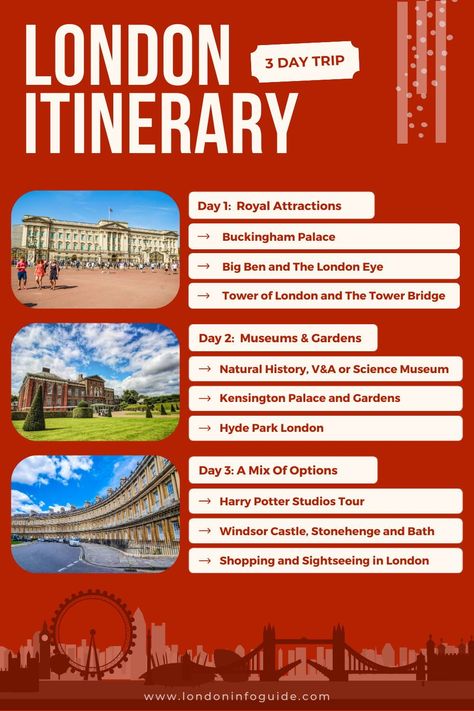 Transform your London getaway with our 'Three Days Itinerary'! Immerse yourself in the grandeur of Westminster Abbey, explore cultural hubs, and embark on a magical Harry Potter adventure. Click to plan your perfect escape! #London #3DaysInLondon #TravelToLondon #LondonItinerary #ThingsToDoInLondon London Ireland Scotland Trip, London England Travel, London Holiday, 3 Days Trip, London Girl, Westminster London, Hyde Park London, London Itinerary, Day Trips From London