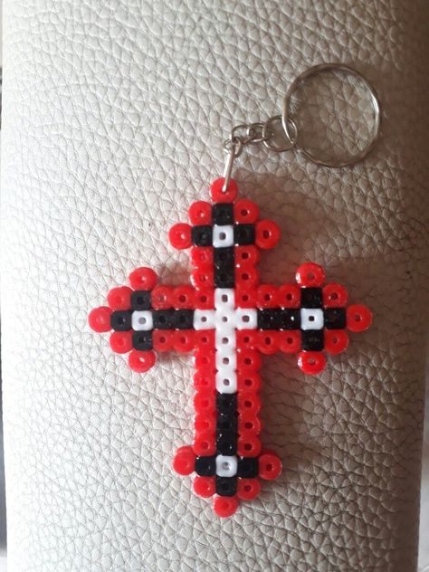 How To Make Perler Beads Flat, Cross Perler Bead Pattern, Perler Beads Y2k, Cross Perler Bead Patterns, Country Perler Bead Patterns, Perler Beads Cross, Perler Easy, Gothic Perler Bead Patterns, Cross Perler Beads