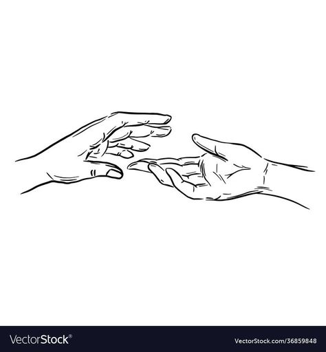 Two Hand Reaching For Each Other Drawing, Hand Reaching Out Tattoo, Two Hands Reaching For Each Other, Simple Hand Drawing, Hand Reaching Out Drawing, Drawing Of People, Holding Hands Drawing, Hand Outline, People Holding Hands