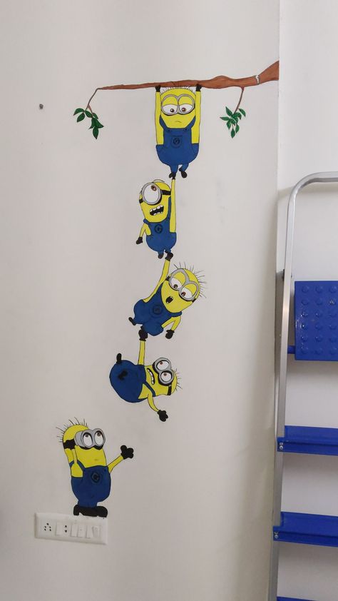 Minion Wall Painting, Minion Room Decor, Minion Room, Wall Drawing Ideas, Simple Wall Paintings, Iron Man Hd Wallpaper, School Office Decor, Primary School Art, Jeep Stickers