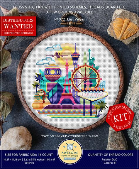 It is a cross-stitch KIT for Las Vegas. If you need the pdf pattern only, it is available here: https://www.etsy.com/listing/517096866/las-vegas-cross-stitch-pattern-for?ga_search_query=las+vegas&ref=shop_items_search_1 KIT #1 INCLUDES: ⇒ A4 format (210 x 297 mm - 8.3 x 11.7 in) Paper Tablet, Pola Kristik, Embroidery Cross Stitch, Embroidery Cross, Simple Cross Stitch, Modern Cross Stitch Patterns, Cross Patterns, Needlepoint Kits, Stitch Embroidery