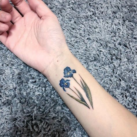 Irises Van Gogh Tattoo, Van Gogh Flower Tattoo, Small Van Gogh Tattoo, Van Gogh Flowers Tattoo, Van Gogh Irises Tattoo, Van Gogh Inspired Tattoo, Black Iris Tattoo, Irises Tattoo, Van Gogh Tattoos