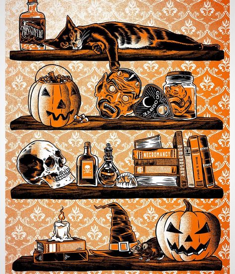 Spooky season is here.  And that means a new print for the @soireemacabreartshow ... If you aren’t able to make it to the show I have these… Halloween Shelf, Vintage Halloween Art, Vintage Halloween Images, Halloween Wallpaper Backgrounds, Halloween Pics, Halloween Wallpapers, Cute Fall Wallpaper, Halloween Artwork, Spooky Szn