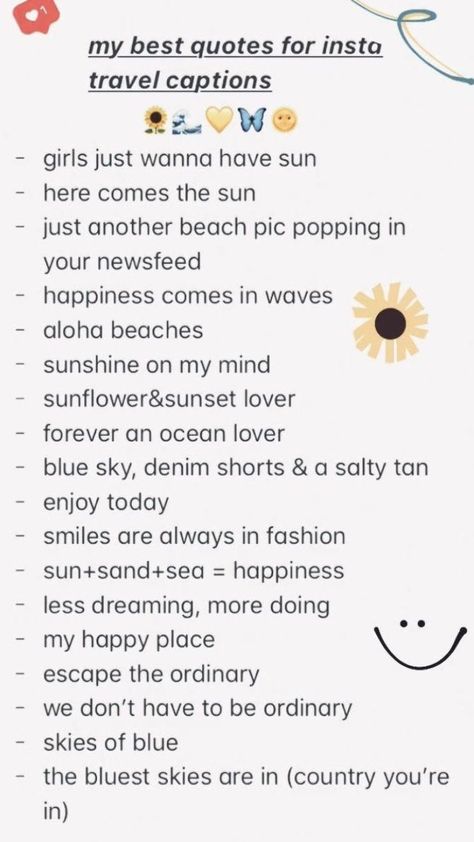 Phrase Insta, Photo Editing Camera, Beach Captions For Instagram, Cute Bios, Sunflower Sunset, Beach Captions, Travel Captions, Camera Aesthetic, Gif Instagram